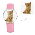 Women's Engraved Photo Watch Pink Leather Strap 36mm