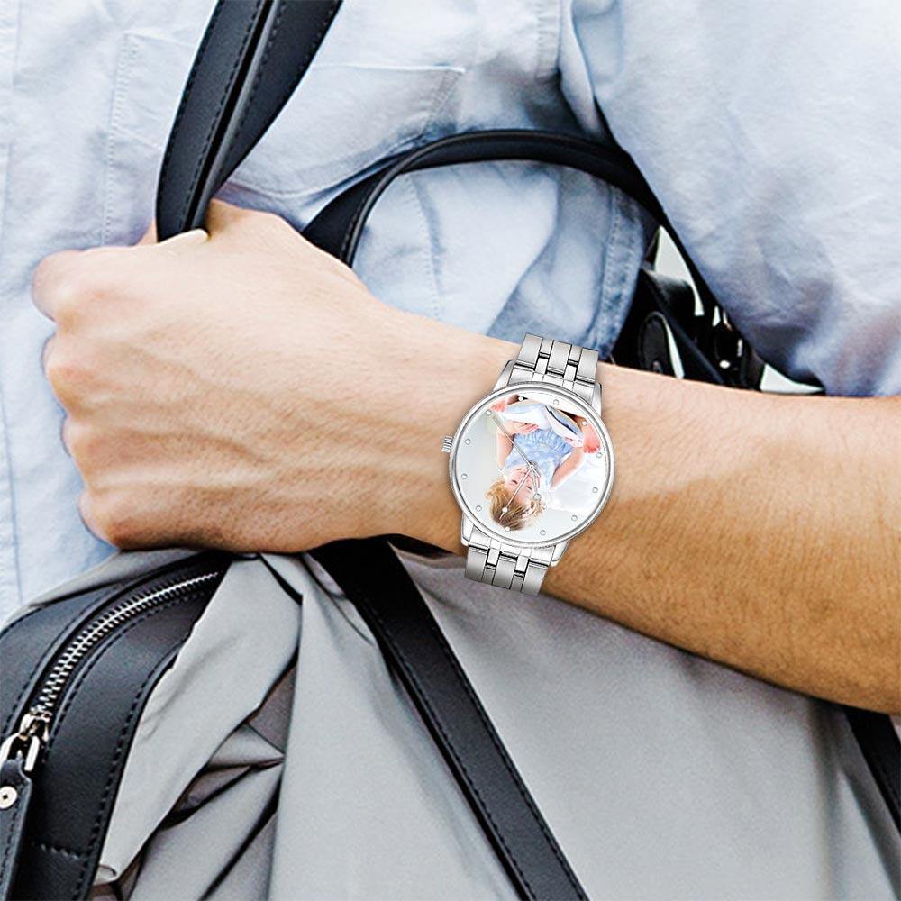 Unisex Personalized Engraved Photo Watch Alloy Bracelet Custom Photo Watch 40mm