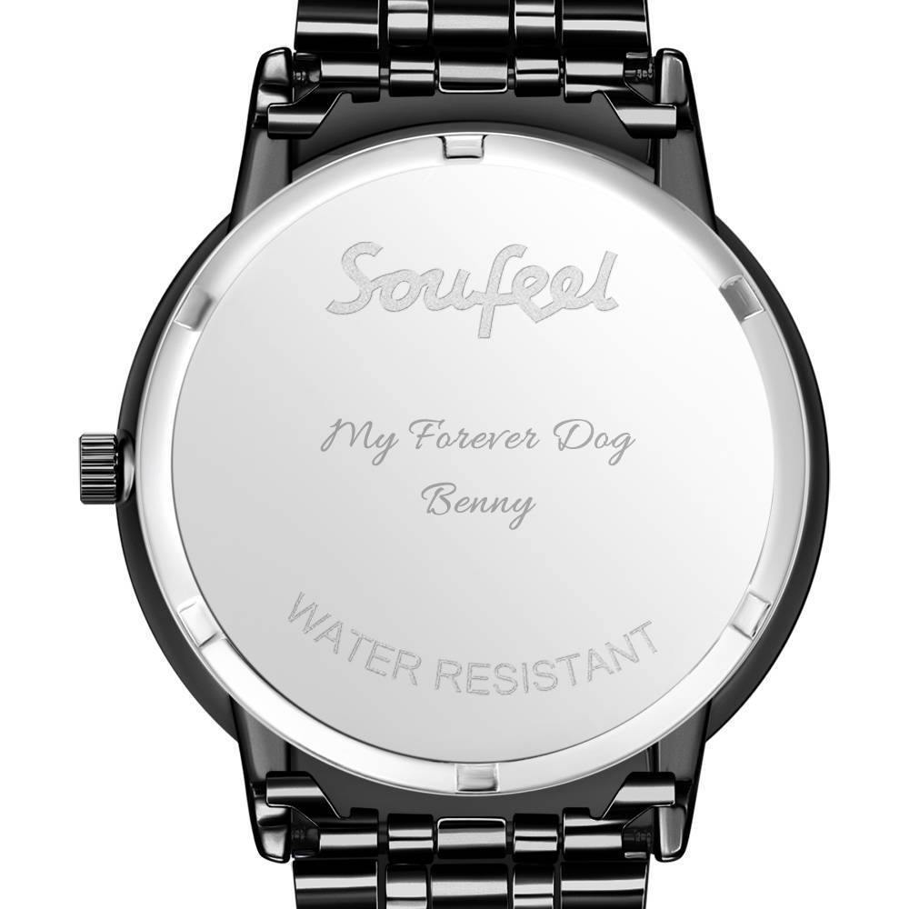 Engraved Men's Black Alloy Bracelet Photo Watch 38mm