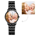 Mens Engraved Photo Watch Black Alloy Strap