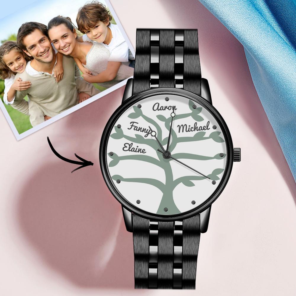 Name Watch Men's Black Alloy Bracelet Watch 38mm Unique Gifts (1-9 Names)