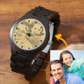 Men's Engraved Wooden Photo Watch Wooden Strap 45mm