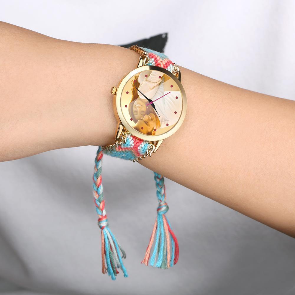 Women's Gold Photo Watch Braided Color Rope Strap 40mm