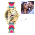 Women's Gold Photo Engraved Watch Braided Color Rope Strap 40mm