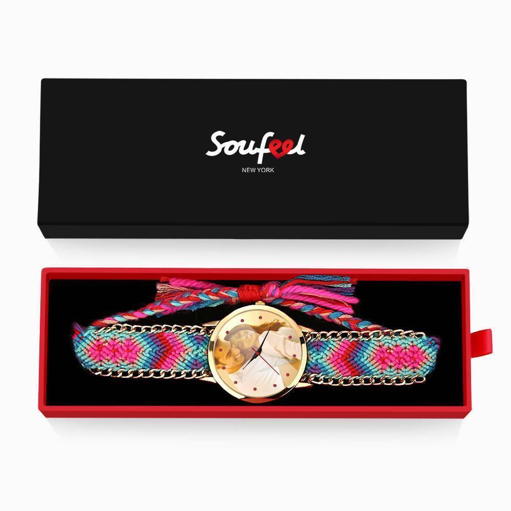 Women's Gold Photo Watch Braided Color Rope Strap 40mm