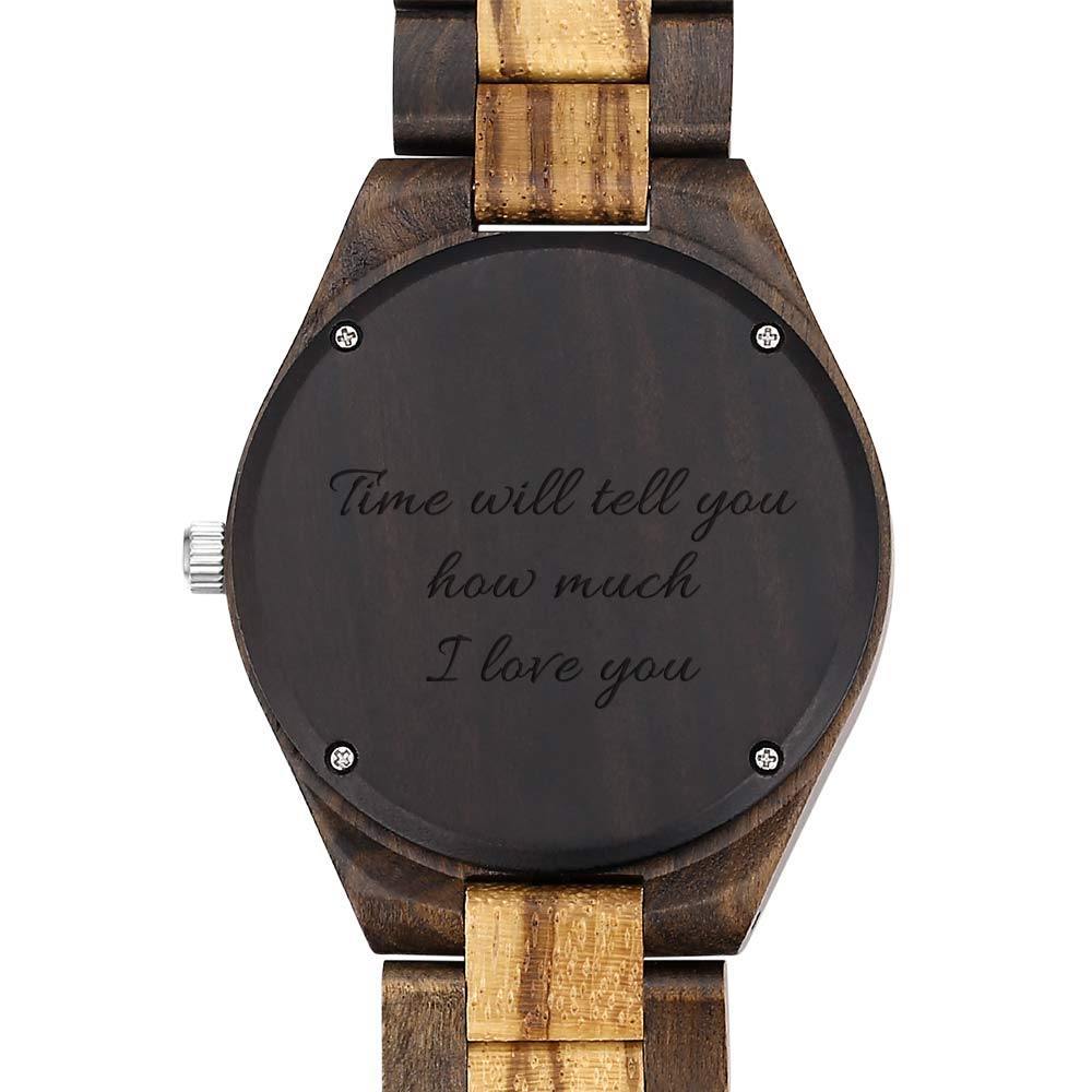 Men's Engraved Wooden Photo Watch Wooden Strap 45mm