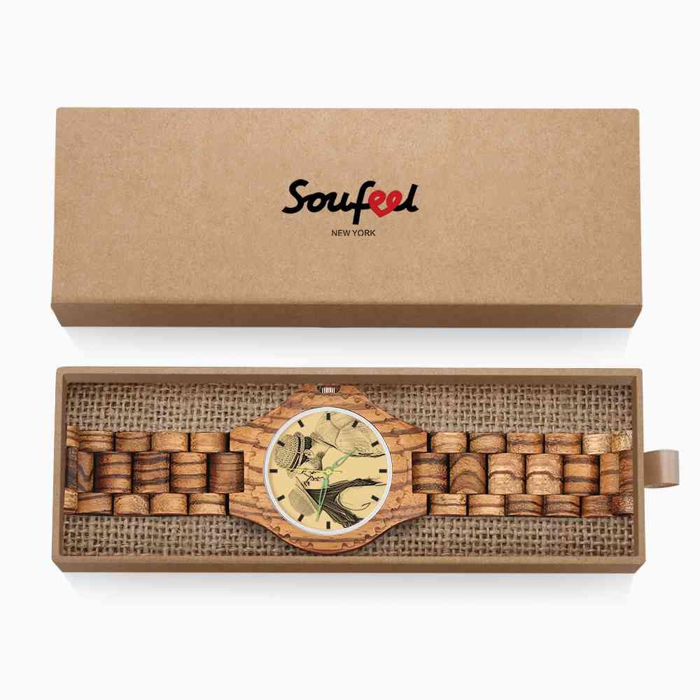 Men's Engraved Wooden Photo Watch Wooden Strap 45mm