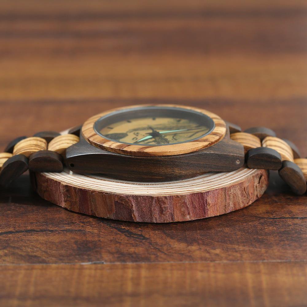 Engraved Wooden Photo Watch Wooden Strap 38mm Sketch Effect - Women's