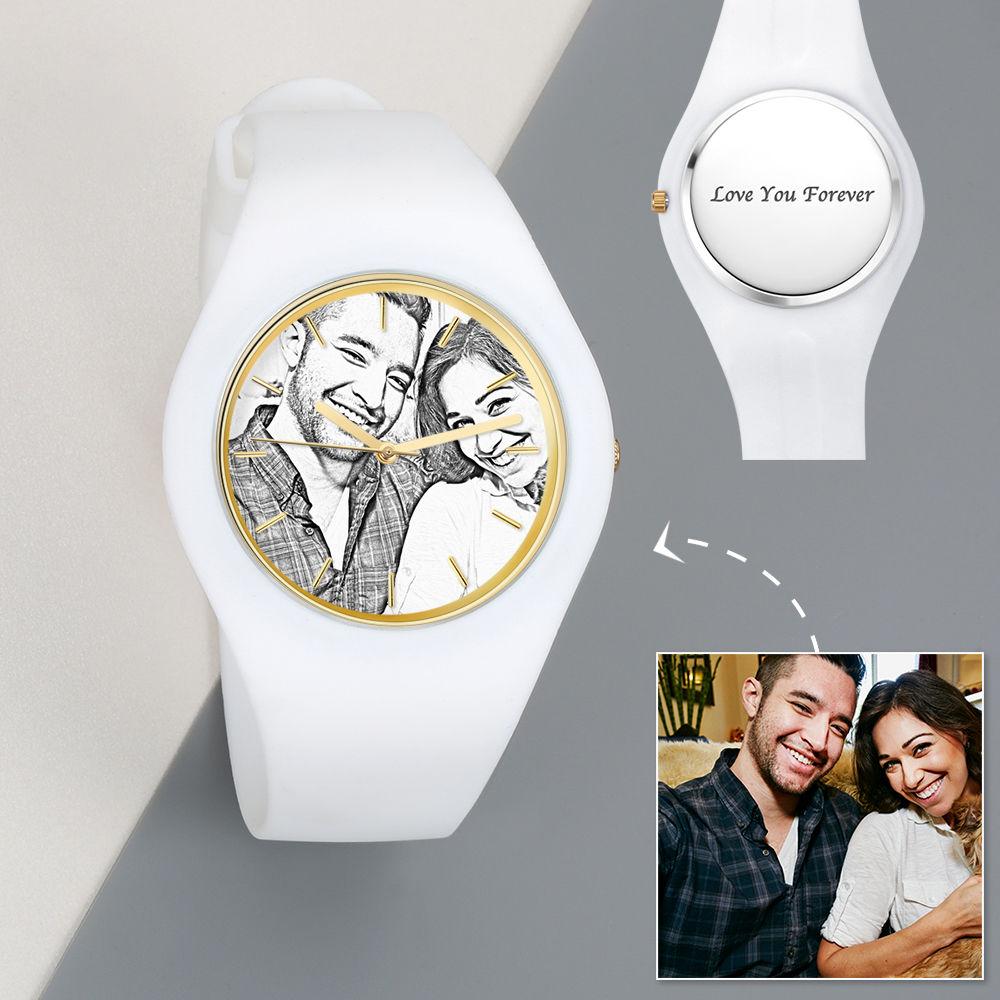 Men's  Silicone Engraved Photo Watch Men's Engraved Photo Watch  41mm White Strap - Sketch