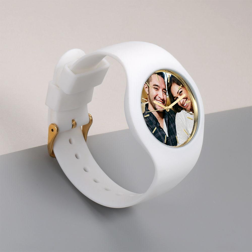 Men's  Silicone Engraved Photo Watch Men's Engraved Photo Watch  41mm White Strap