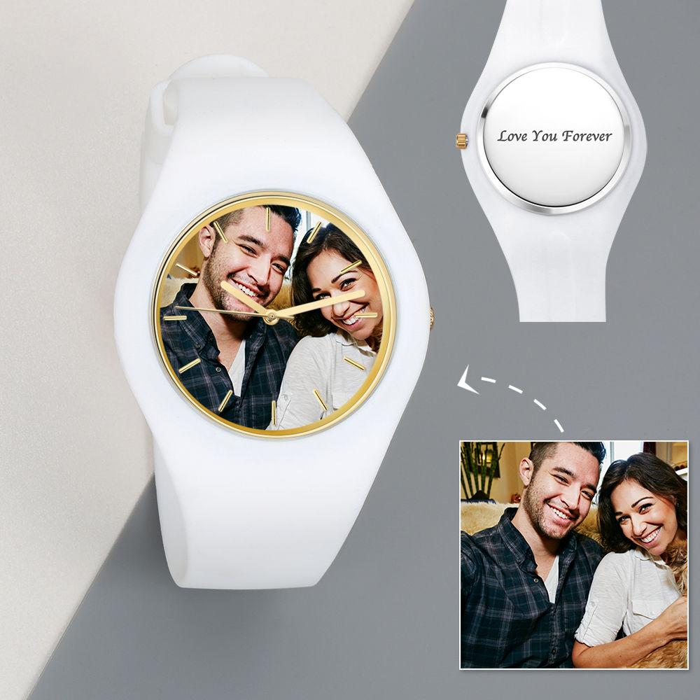 Men's  Silicone Engraved Photo Watch Men's Engraved Photo Watch  41mm White Strap