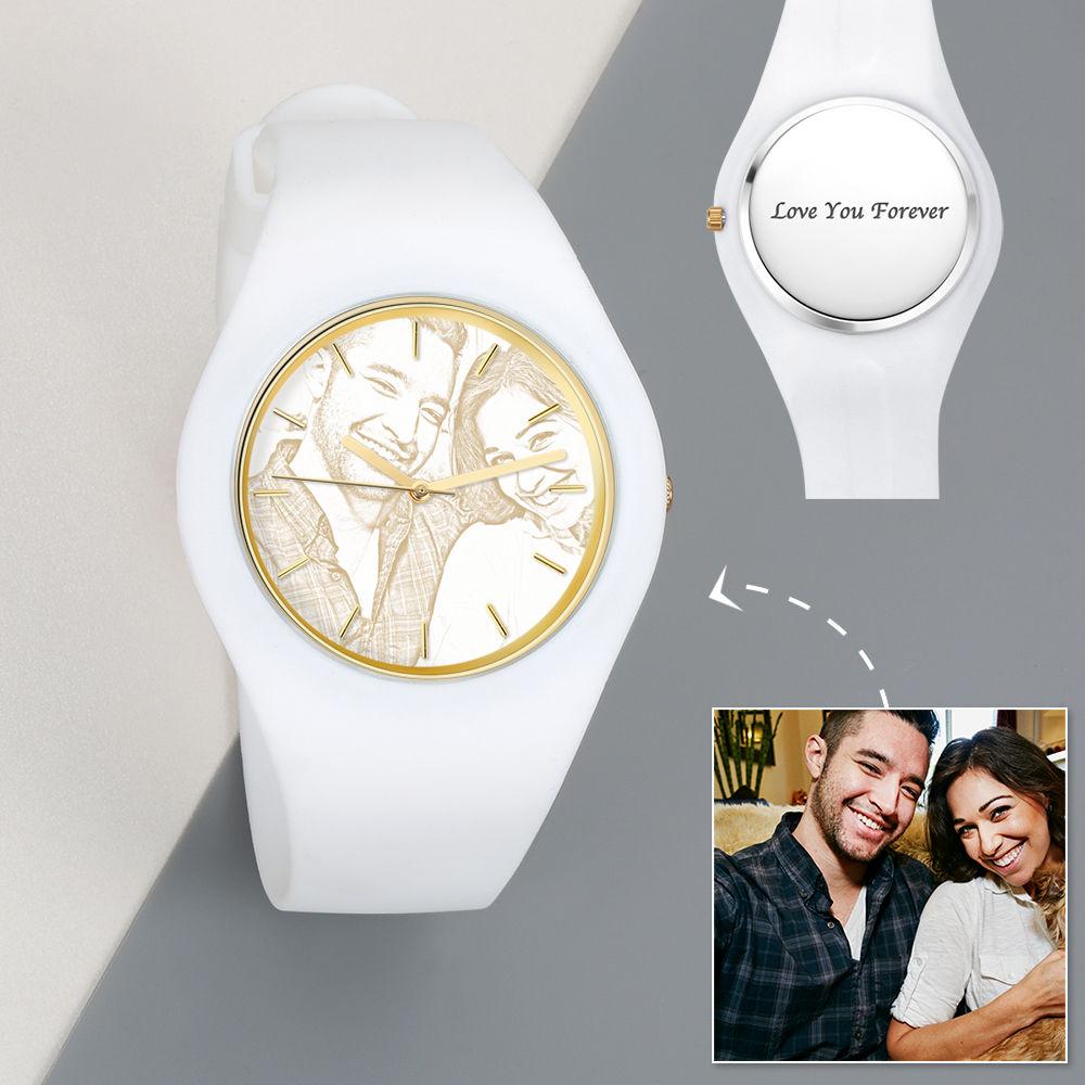 Men's  Silicone Engraved Photo Watch Men's Engraved Photo Watch  41mm White Strap - Golden