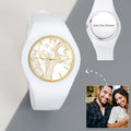 Men's  Silicone Engraved Photo Watch Men's Engraved Photo Watch  41mm White Strap - Golden