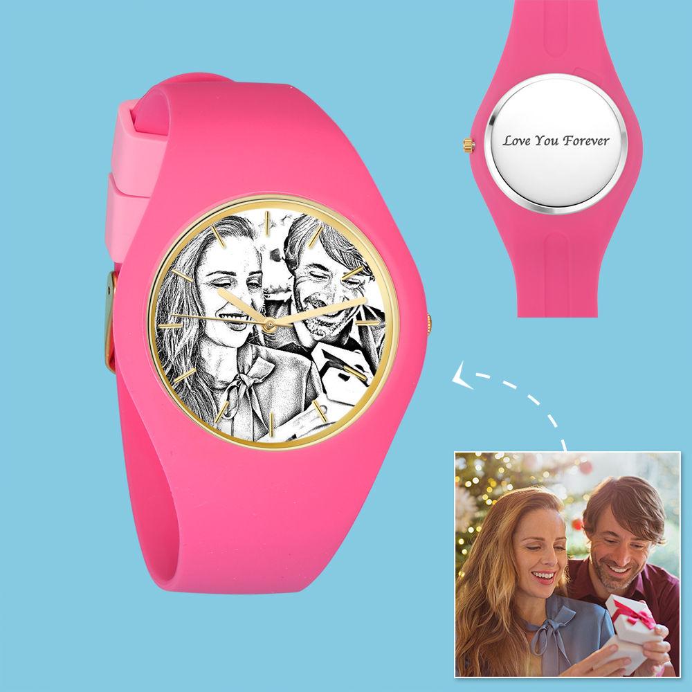 Women's  Silicone Engraved Photo Watch Women's Engraved Photo Watch  41mm Pink Strap - Sketch