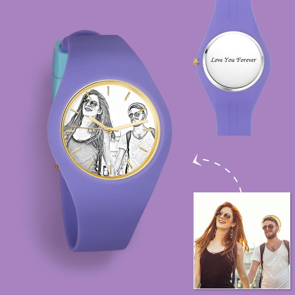 Women's  Silicone Engraved Photo Watch Women's Engraved Photo Watch  41mm  Purple Strap - Sketch