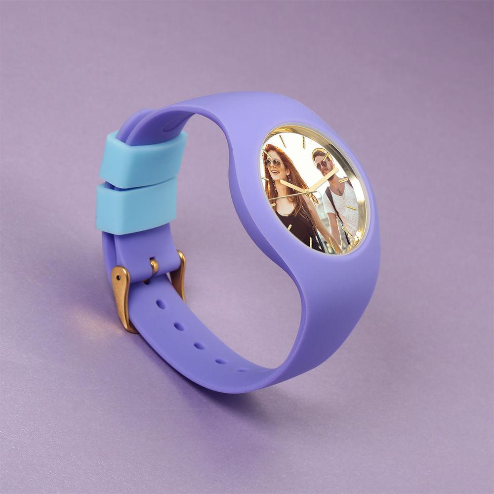 Women's  Silicone Engraved Photo Watch Women's Engraved Photo Watch  41mm  Purple Strap