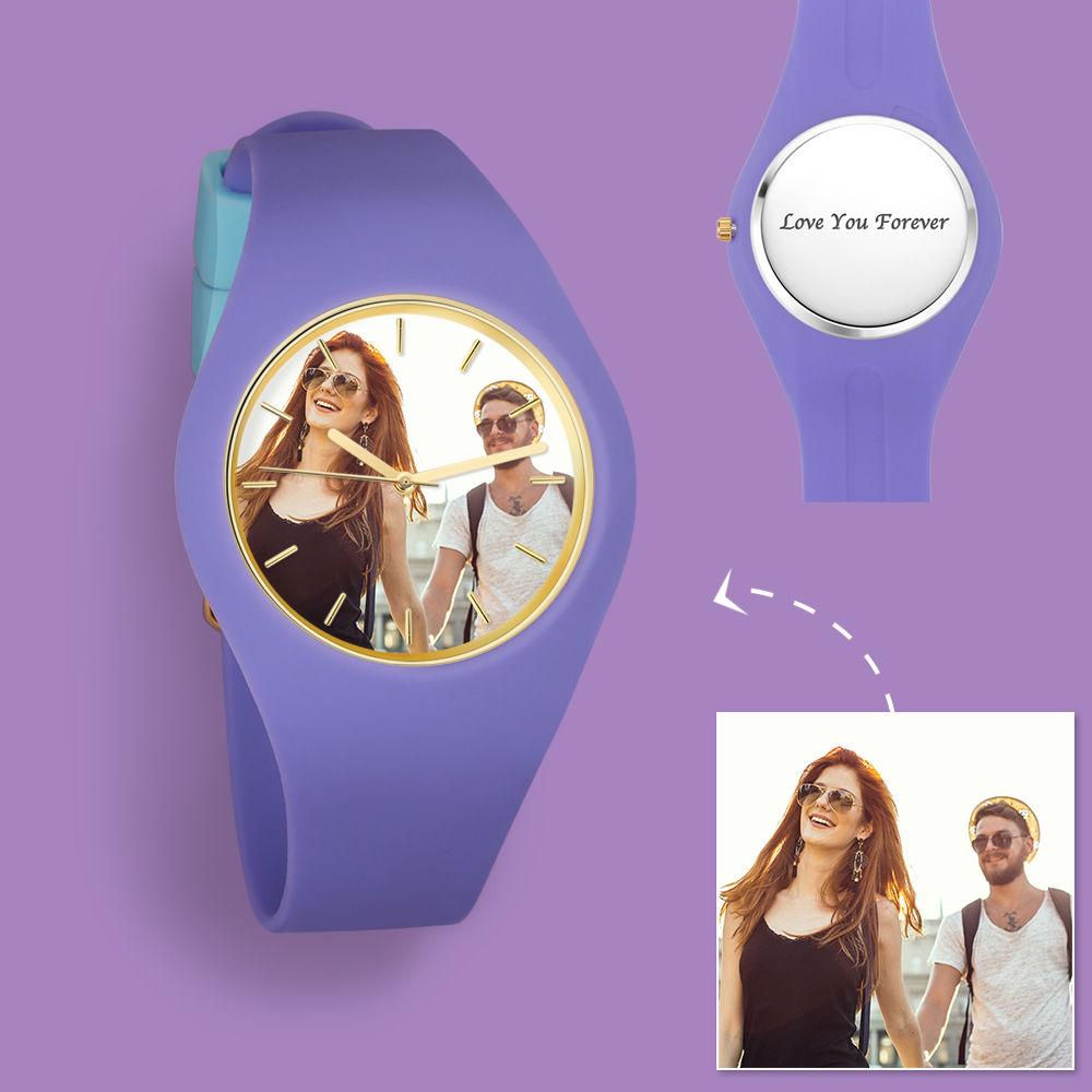 Women's  Silicone Engraved Photo Watch Women's Engraved Photo Watch  41mm  Purple Strap