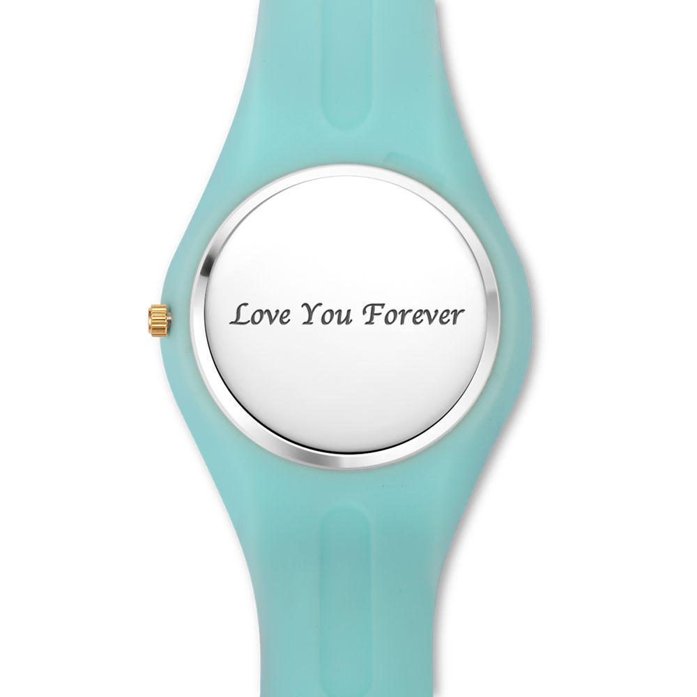 Unisex Silicone Engraved Photo Watch Unisex Engraved Photo Watch  41mm  Pink and Blue Strap - Golden