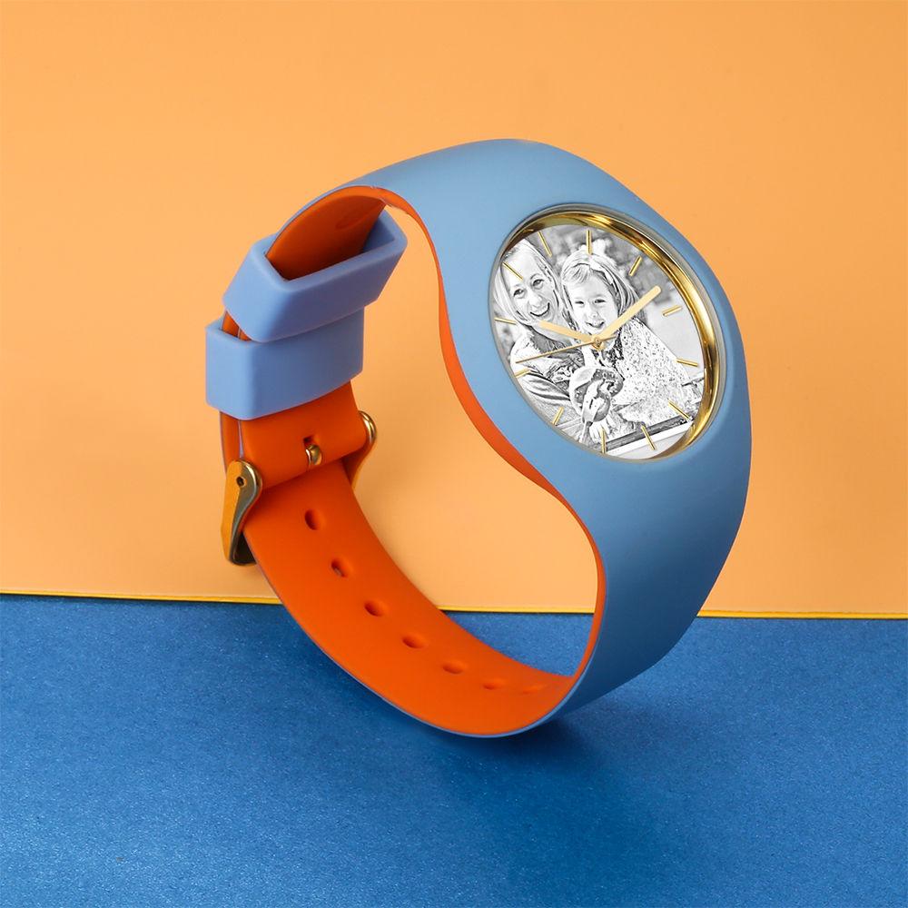 Unisex Silicone Engraved Photo Watch Unisex Engraved Photo Watch  41mm  Orange and Blue Strap - Sketch