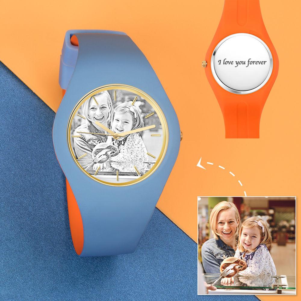 Unisex Silicone Engraved Photo Watch Unisex Engraved Photo Watch  41mm  Orange and Blue Strap - Sketch