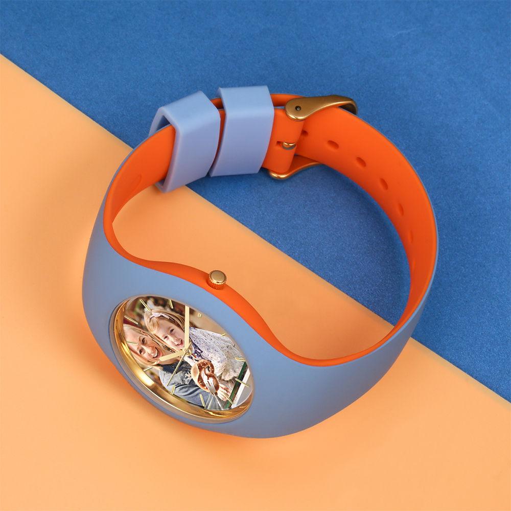 Unisex Silicone Engraved Photo Watch Unisex Engraved Photo Watch  41mm Orange and Blue Strap