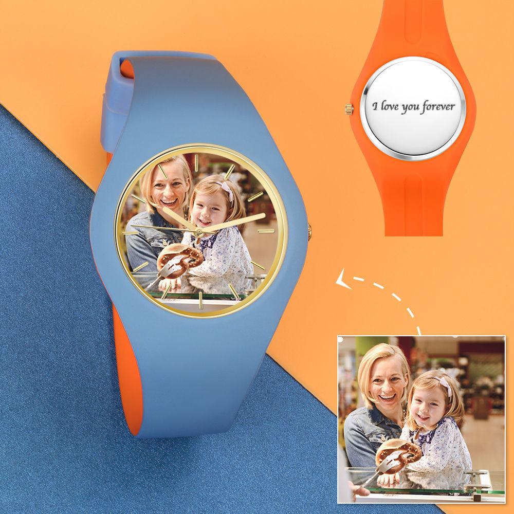 Unisex Silicone Engraved Photo Watch Unisex Engraved Photo Watch  41mm Orange and Blue Strap
