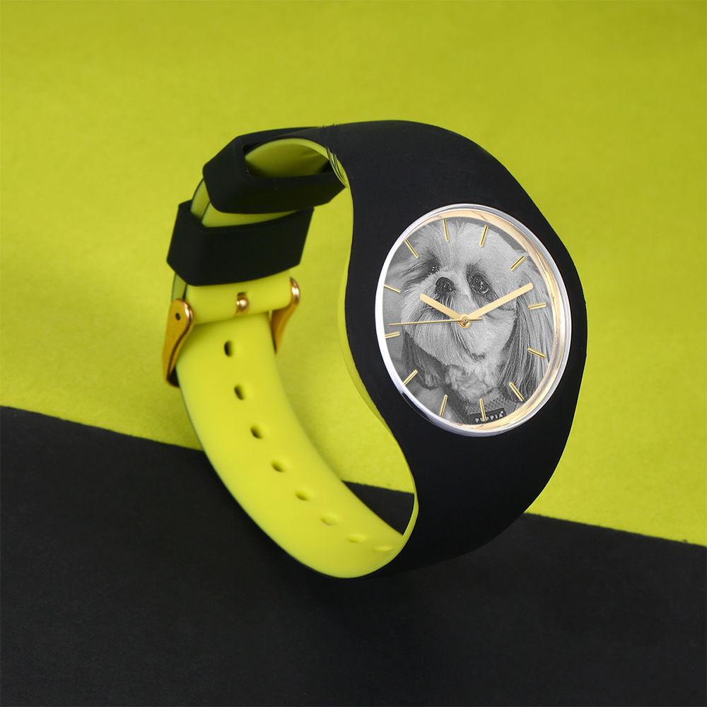 Unisex Silicone Engraved Photo Watch Unisex Engraved Photo Watch  41mm  Black and Green Strap- Sketch