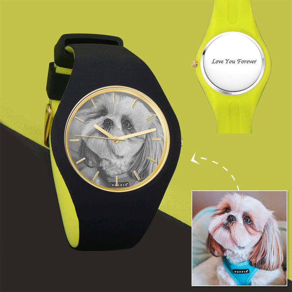 Unisex Silicone Engraved Photo Watch Unisex Engraved Photo Watch  41mm  Black and Green Strap- Sketch