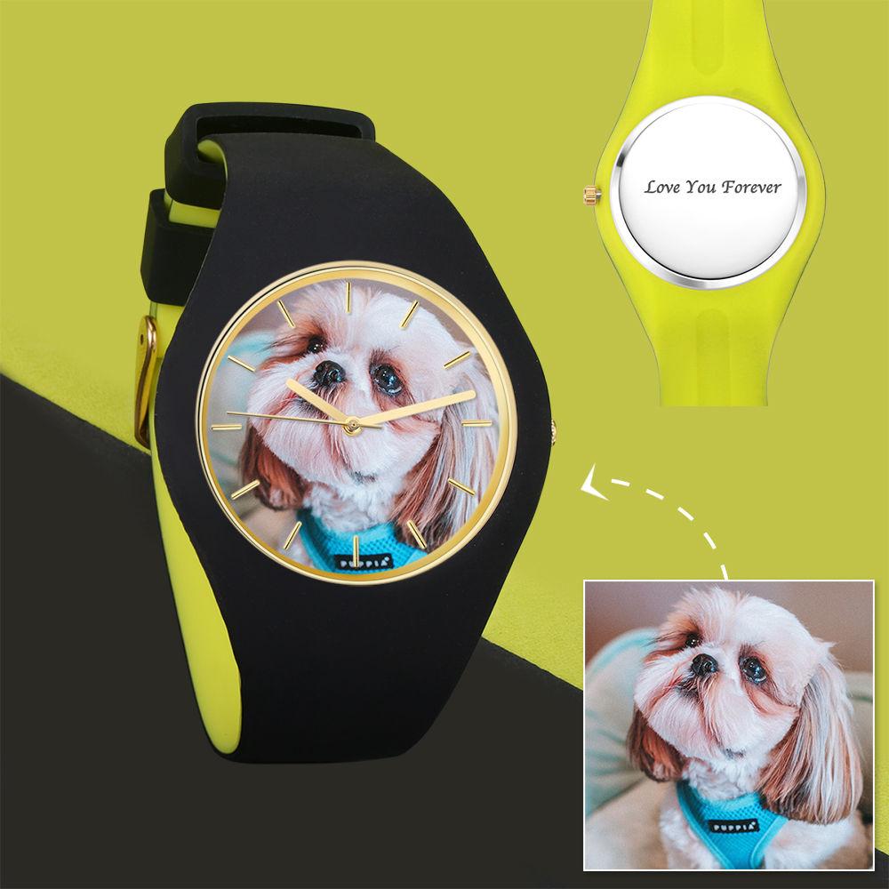 Unisex Silicone Engraved Photo Watch Unisex Engraved Photo Watch  41mm  Black and Green Strap