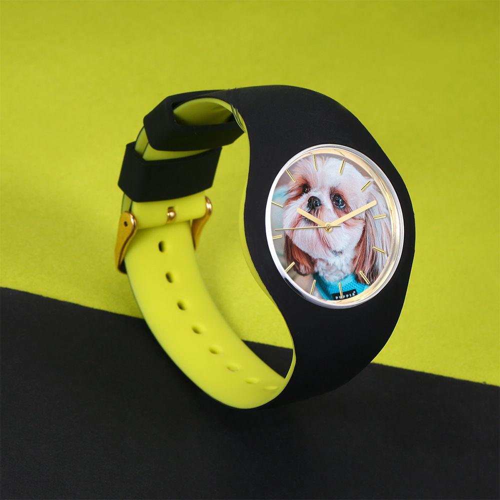 Unisex Silicone Engraved Photo Watch Unisex Engraved Photo Watch  41mm  Black and Green Strap