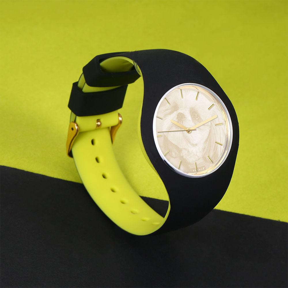 Unisex Silicone Engraved Photo Watch Unisex Engraved Photo Watch  41mm Black and Green Strap - Golden