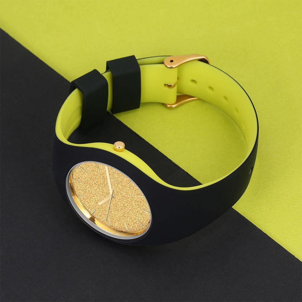 Unisex Silicone Engraved Watch  Unisex Engraved Watch   41mm Black and Green Strap - Golden