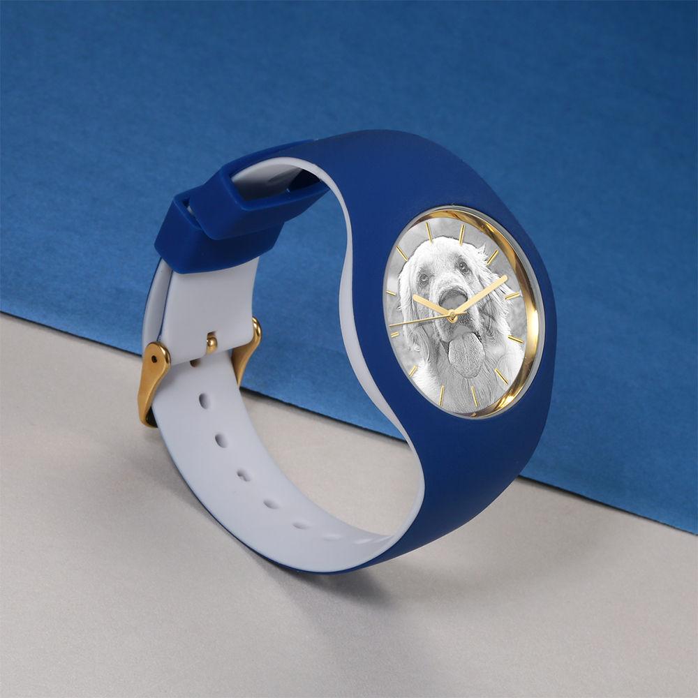 Unisex Silicone Engraved Photo Watch Unisex Engraved Photo Watch  41mm  Blue and White Strap - Sketch