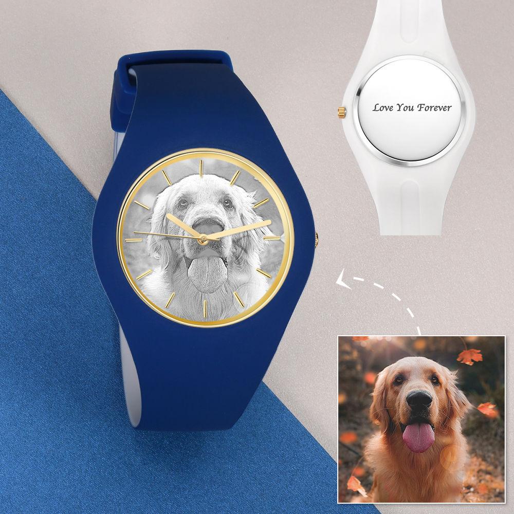 Unisex Silicone Engraved Photo Watch Unisex Engraved Photo Watch  41mm  Blue and White Strap - Sketch