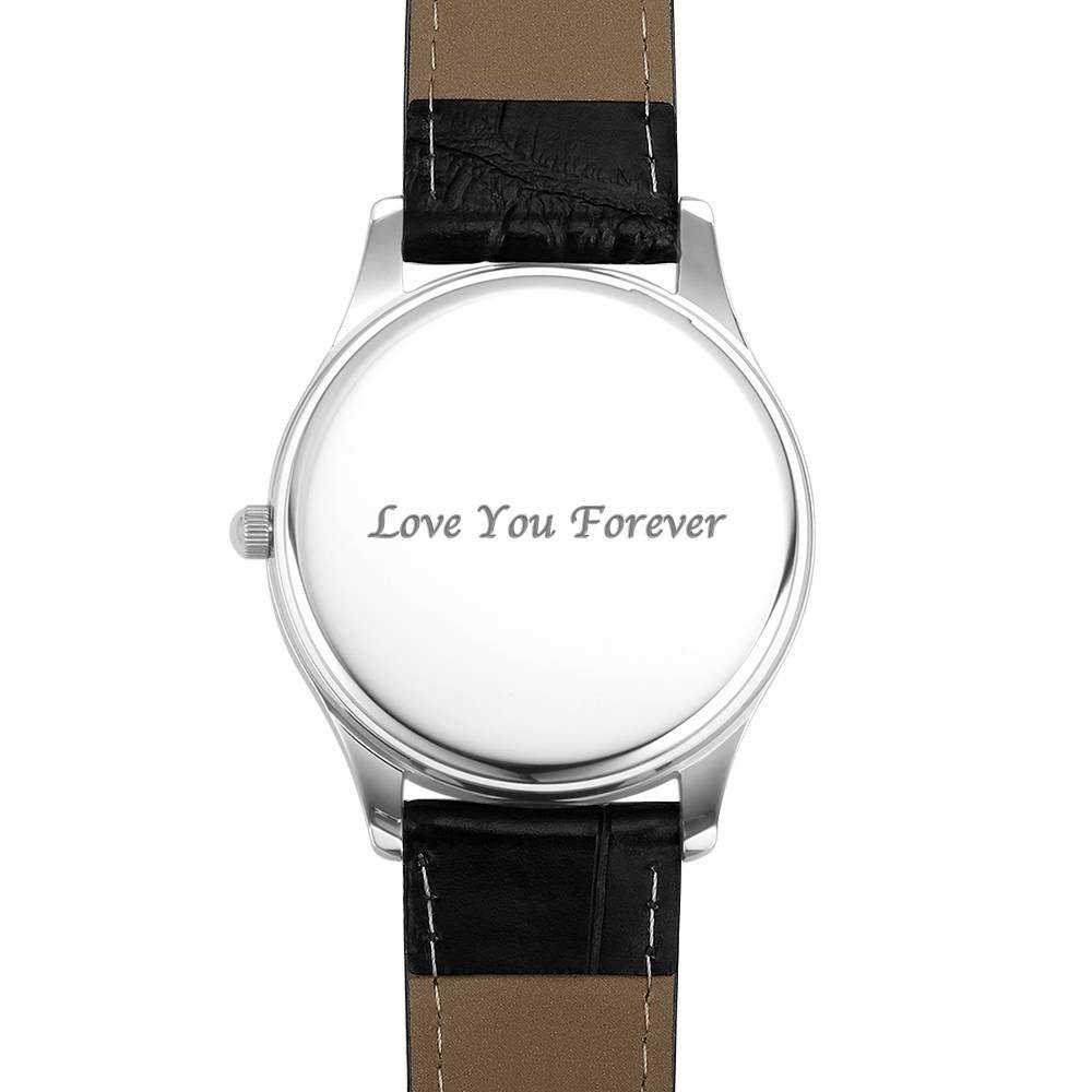 Men's Engraved Photo Watch 43mm Black Leather Strap- Sketch