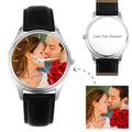 Men's Engraved Photo Watch 43mm Black Leather Strap