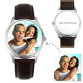 Men's Engraved Photo Watch 43mm Brown Leather Strap