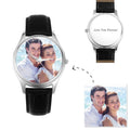Women's Engraved Photo Watch 40mm Black Leather Strap