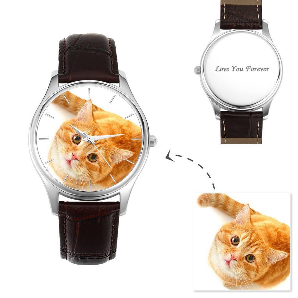 Women's Engraved Photo Watch 40mm Brown Leather Strap