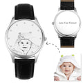 Men's Engraved Photo Watch 43mm Black Leather Strap - Sketch