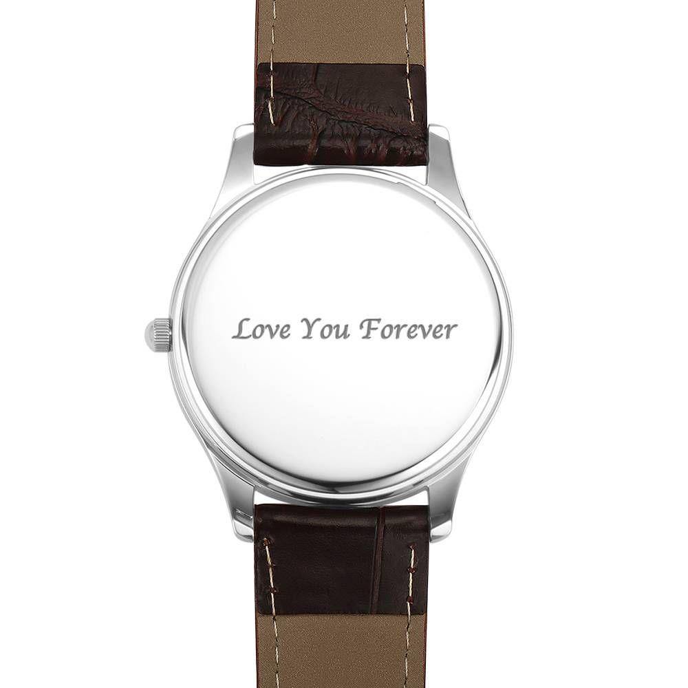 Men's Engraved Photo Watch 43mm Brown Leather Strap - Sketch