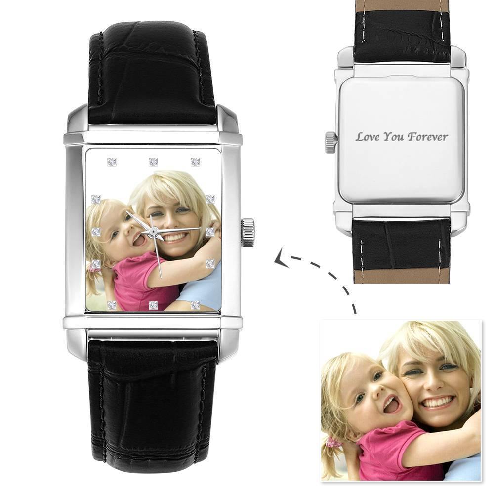 Men's Engraved Photo Watch 40*33mm Black Leather Strap