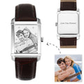 Men's Engraved Photo Watch 40*33mm Brown Leather Strap - Sketch