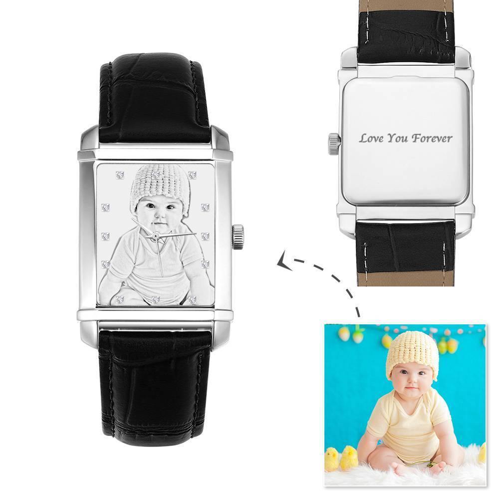 Women's Engraved Photo Watch 36.5*30mm Black Leather Strap - Sketch
