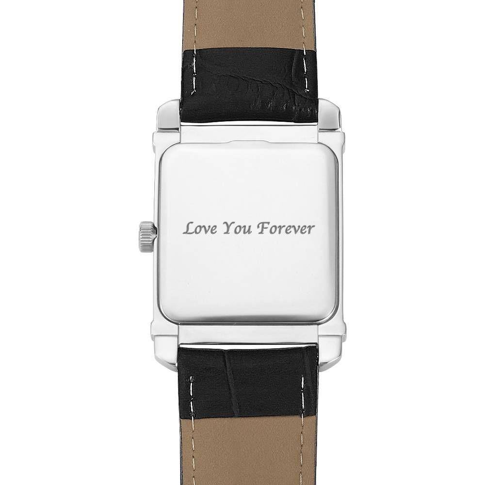Men's Engraved Photo Watch 40*33mm Black Leather Strap