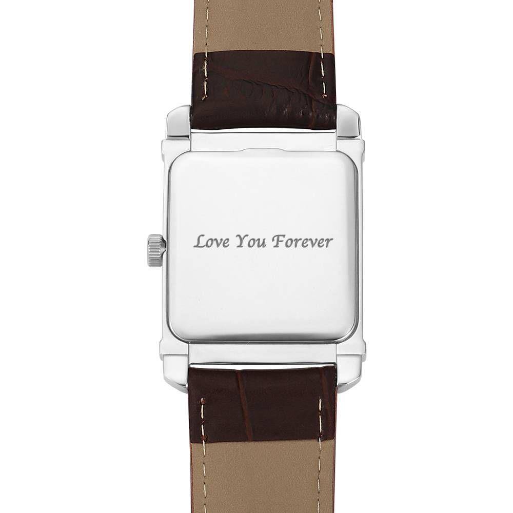 Men's Engraved Photo Watch 40*33mm Brown Leather Strap