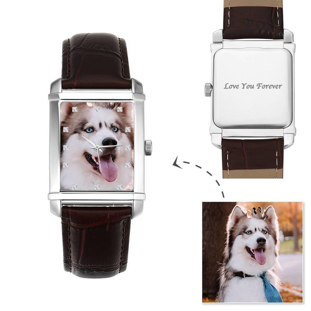 Women's Engraved Photo Watch 36.5*30mm Brown Leather Strap