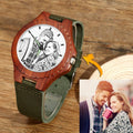 Unisex Engraved Photo Watch 48mm Wood Grain and Dark Green Strap - Sketch