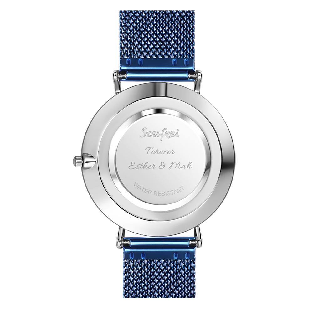 Personalized Engraved Watch, Custom Your Own Photo Watch with Blue Strap