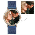 Personalized Engraved Watch, Photo Watch with Blue Strap - Gift for Boyfriend